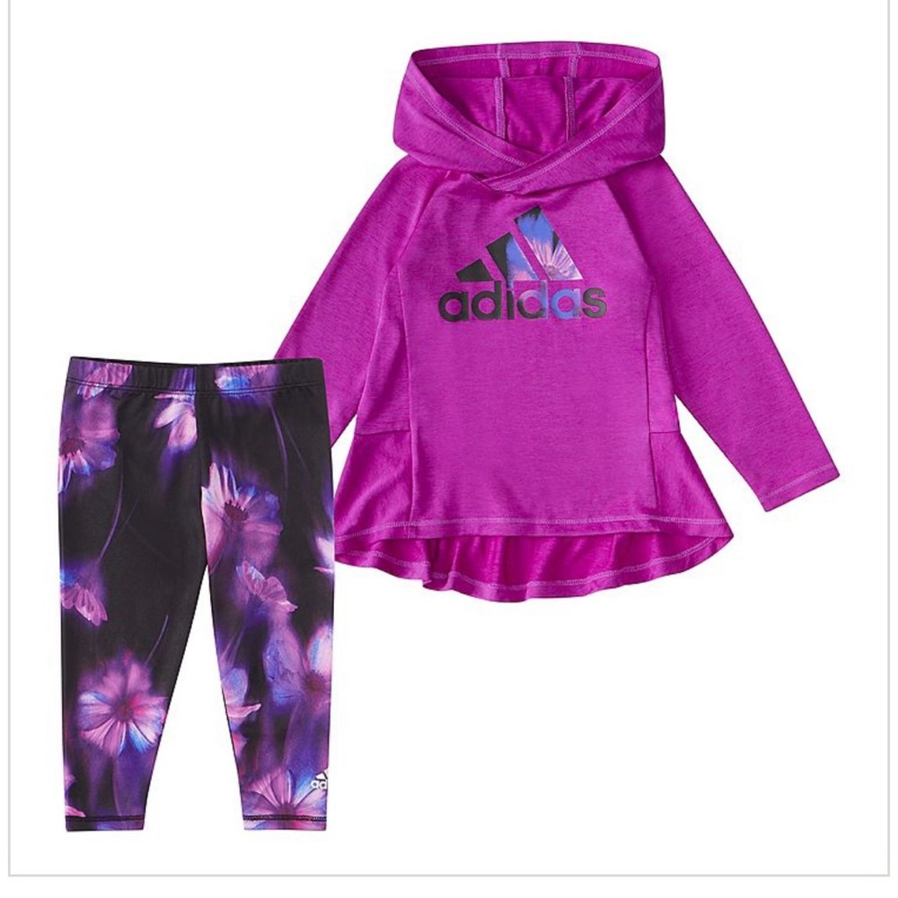 Adidas Magenta Hoodie and Floral Leggings Set